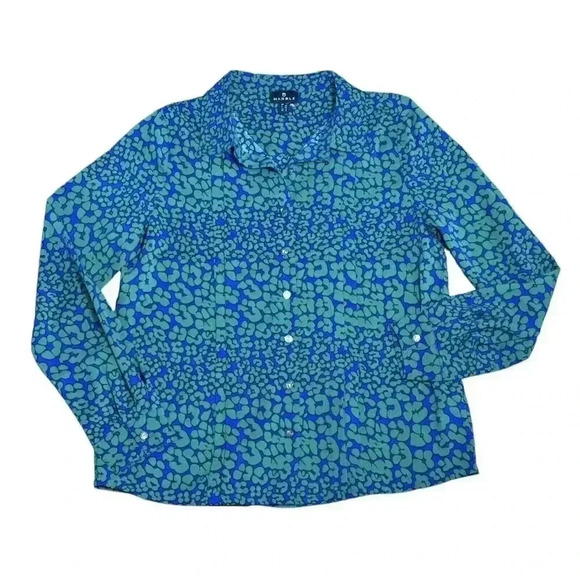 MARBLE Blue And Green Button Down Blouse Size Small - Picture 5 of 11